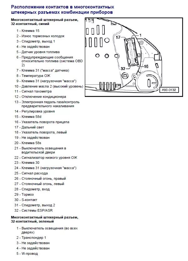 Распиновка приборной панели ауди Приборная панель, температура и синий разъем - Audi TT (1G), 1,8 л, 2001 года эл