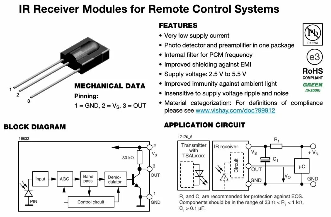 Распиновка приемника Инфракрасный приемный модуль IC чип на 38 кГц как его можно подключить и использ