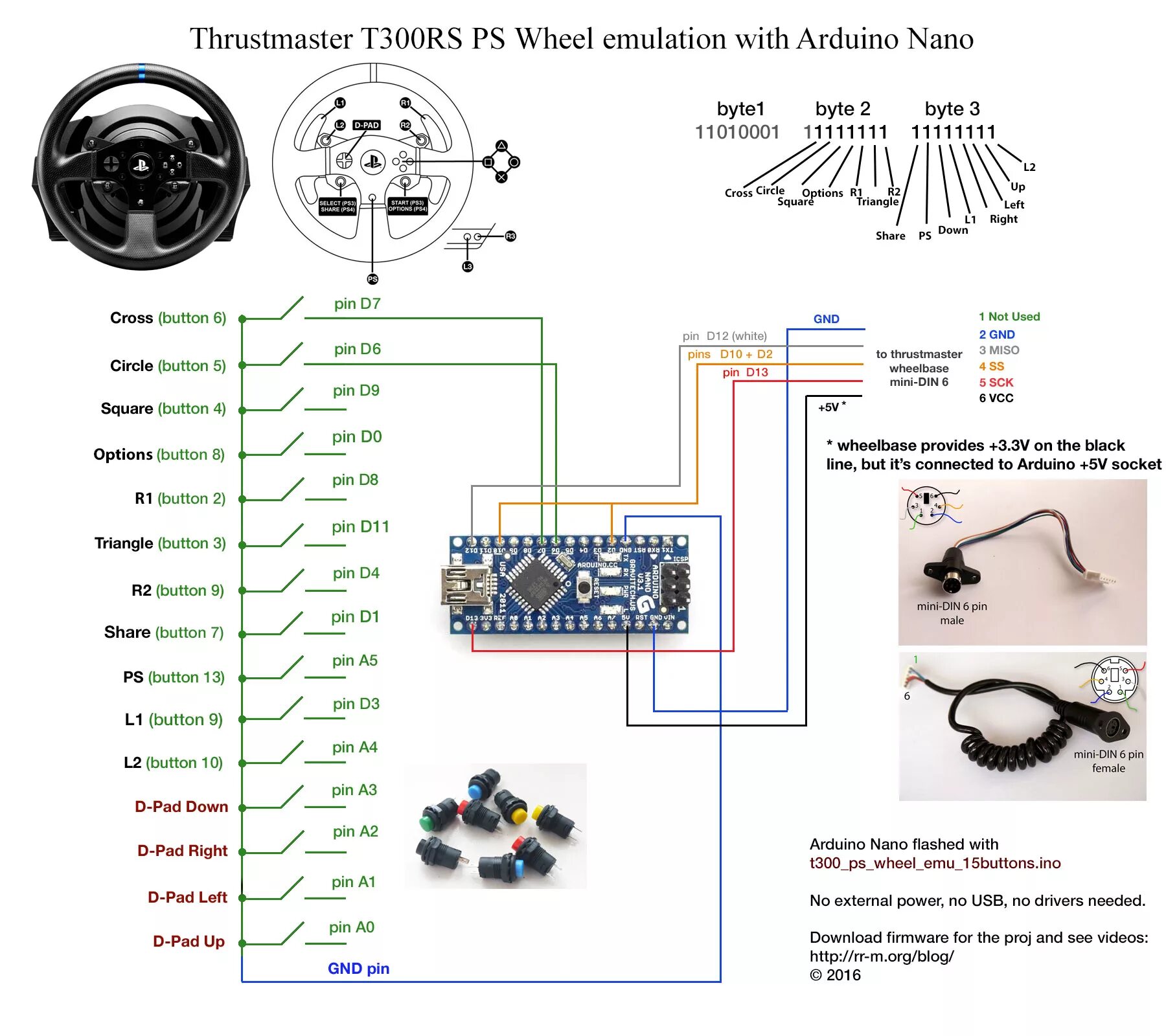 Распиновка руля Thrustmaster T300RS steering wheel Arduino emulator My techy life