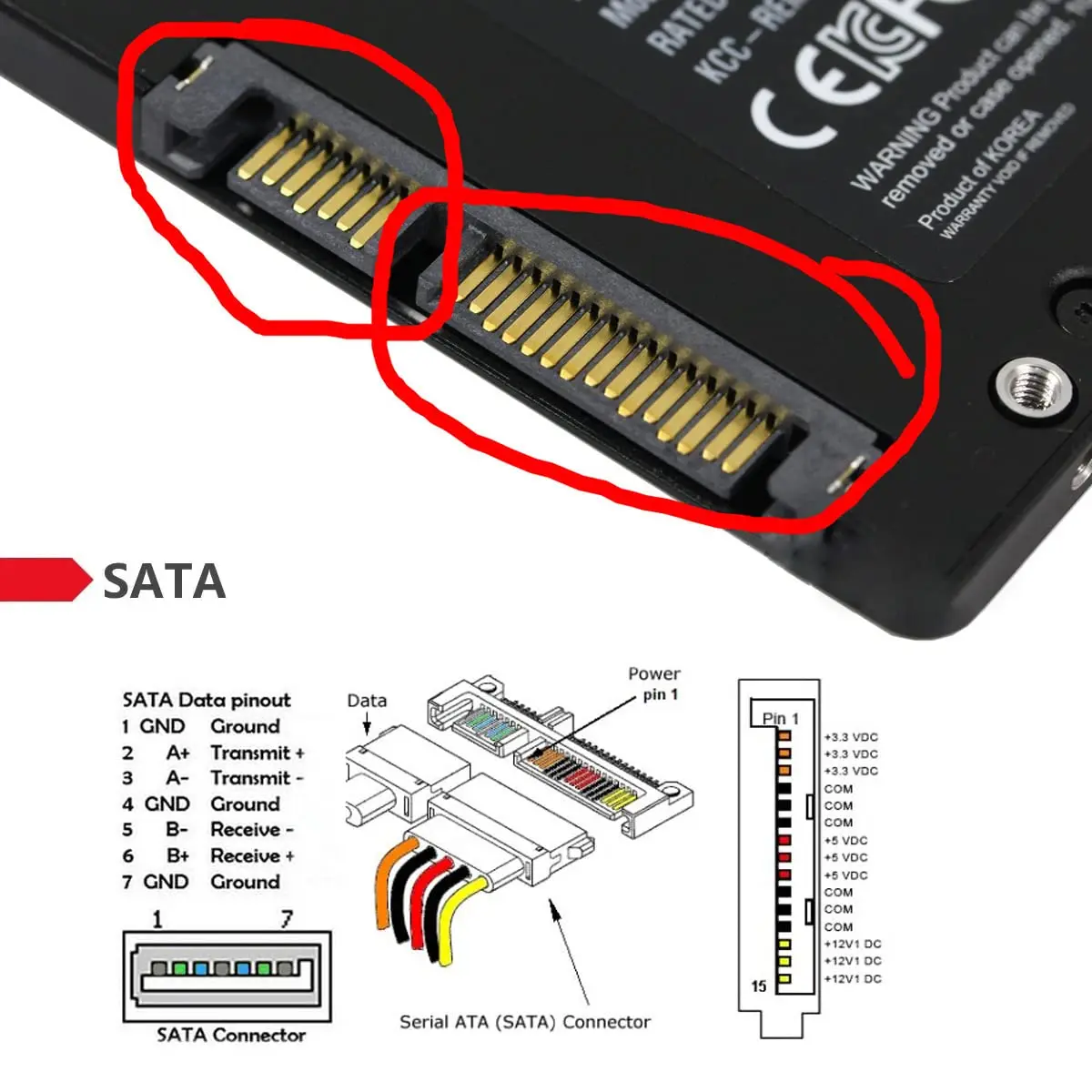 Распиновка sata Переходник с 3,5 "и 2,5" SATA 22Pin 7 + 15 Male на SATA 22Pin 7 + 15 Female с от