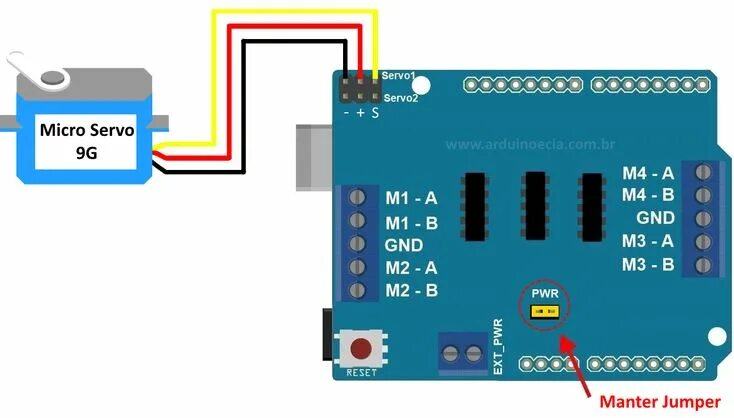 Распиновка сервопривода Controlando servo motor com o Motor Shield L293D - Arduino e Cia Arduino, Motor 