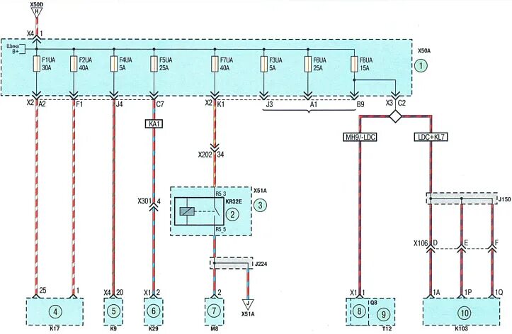 Распиновка шевроле авео Scheme 1 d. Consumers connected through the engine compartment mounting block (C