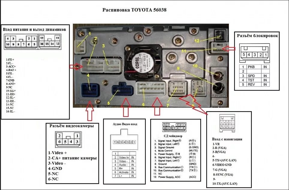 Распиновка штатной магнитолы Устройство аудио и видеовходов в штатном головном устройстве Toyota Windom. - To