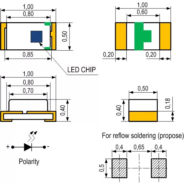 Распиновка smd SMD 0402 светодиоды для поверхностного монтажа :: ДАРТ Электроникс