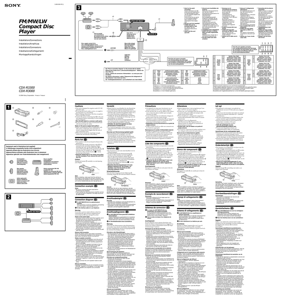 Распиновка sony cdx Sony CDX-R3300 Installationsanleitung Manualzz