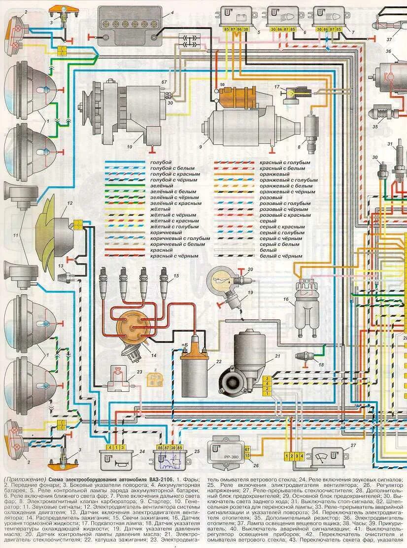 Распиновка ваз 2106 Картинки СХЕМА ЭЛЕКТРОПРОВОДКИ ВАЗ 2106 КАРБЮРАТОР