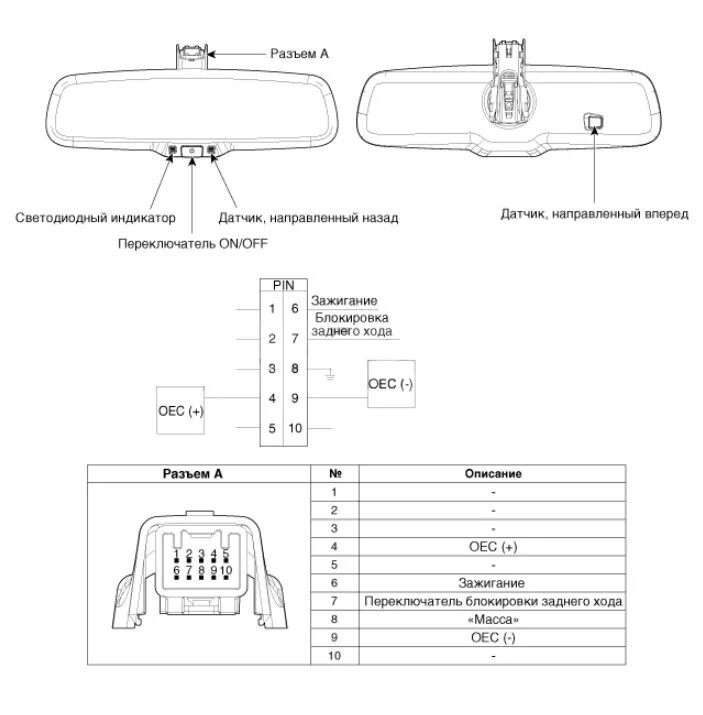 Распиновка зеркала заднего вида Немного Kia/Hyundai в Subaru. Или электрохромное салонное зеркало Gentex GNTX-53