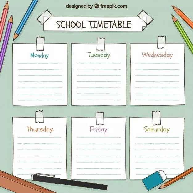 Расписание красивое оформление шаблоны Free Vector Hand drawn school timetable School timetable, Study planner printabl