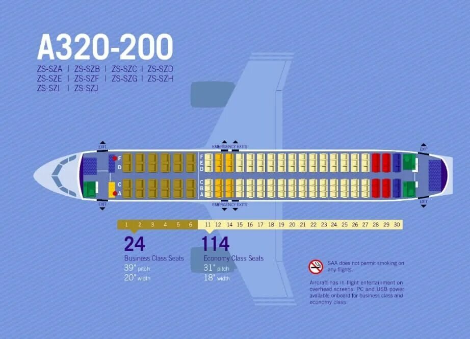 Расположение аэробус а320 схема салона South African Airways Airbus A320 200 Seating Plan South african airways, Fleet,