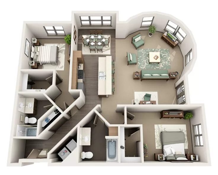 Расположение комнат в частном доме фото 3D floorplans : Photo Plantas de casas, Layout de apartamento, Design de casa