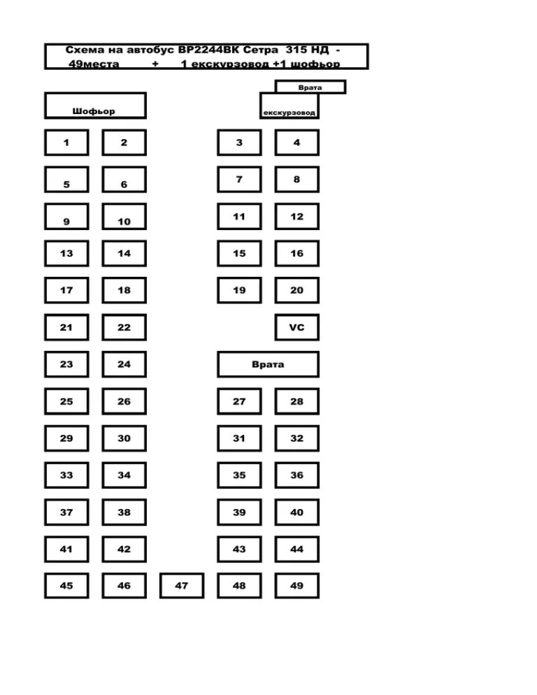 Расположение мест в автобусе по номерам схема Схема салонов автобусов
