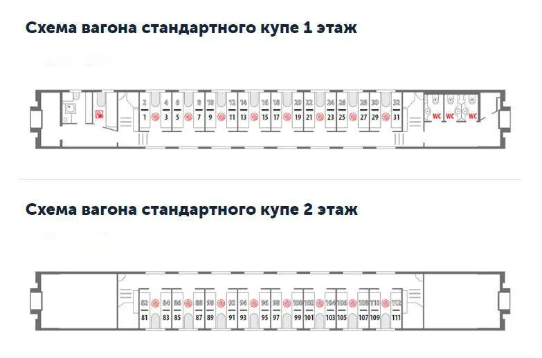 Расположение мест в двухэтажном вагоне купе схема Отличия между вагонами 2б и 2х в двухэтажном поезде: схема расположения мест