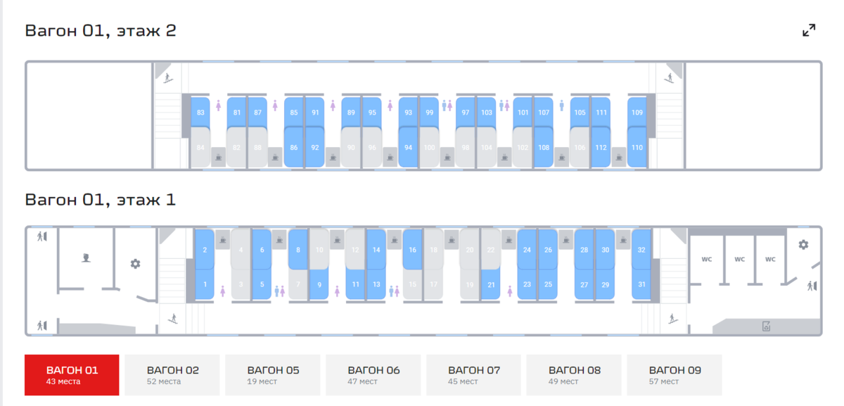 Расположение мест в двухэтажном вагоне купе схема Двухэтажные вагоны нумерация