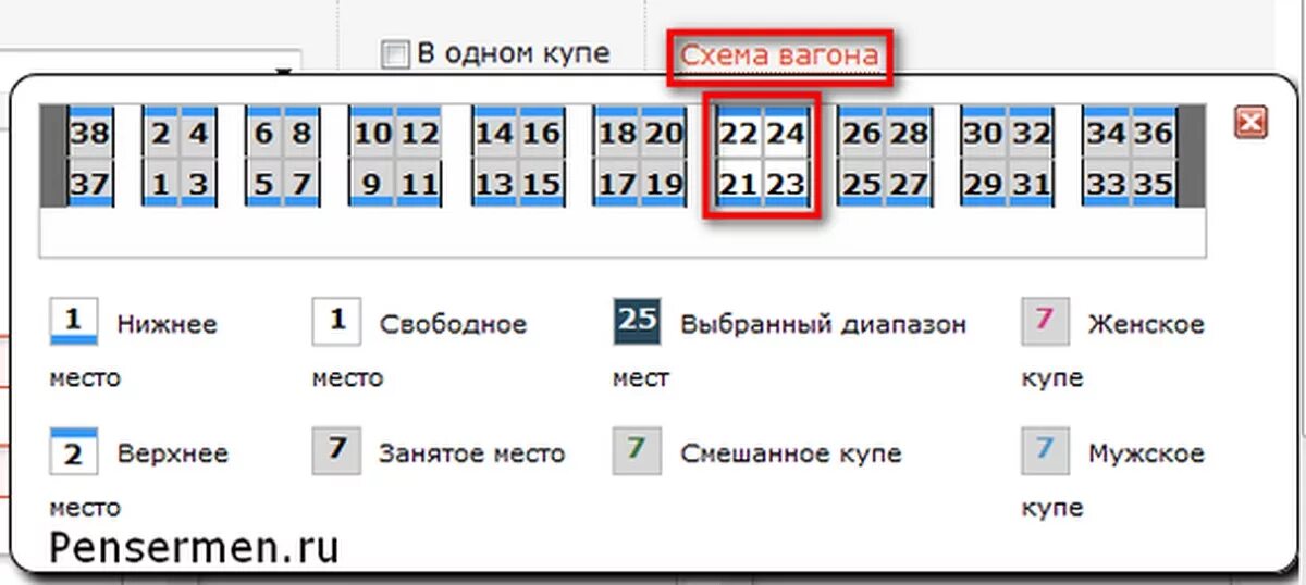 Расположение мест в поезде купе схема Плацкарт номера