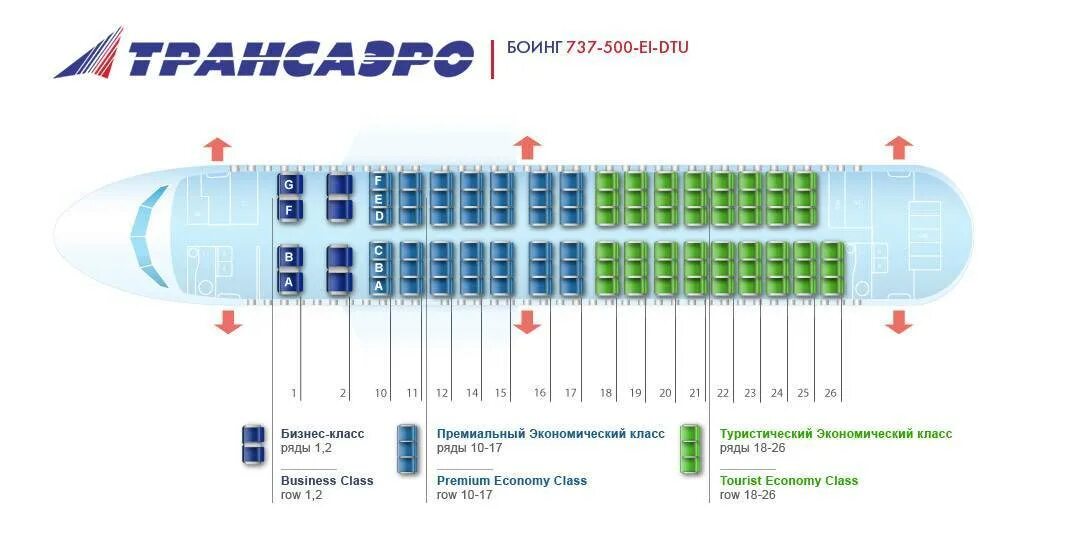 Расположение мест в самолете ютэйр схема Боинг Boeing 737 500 схема салона ютэйр лучшие места