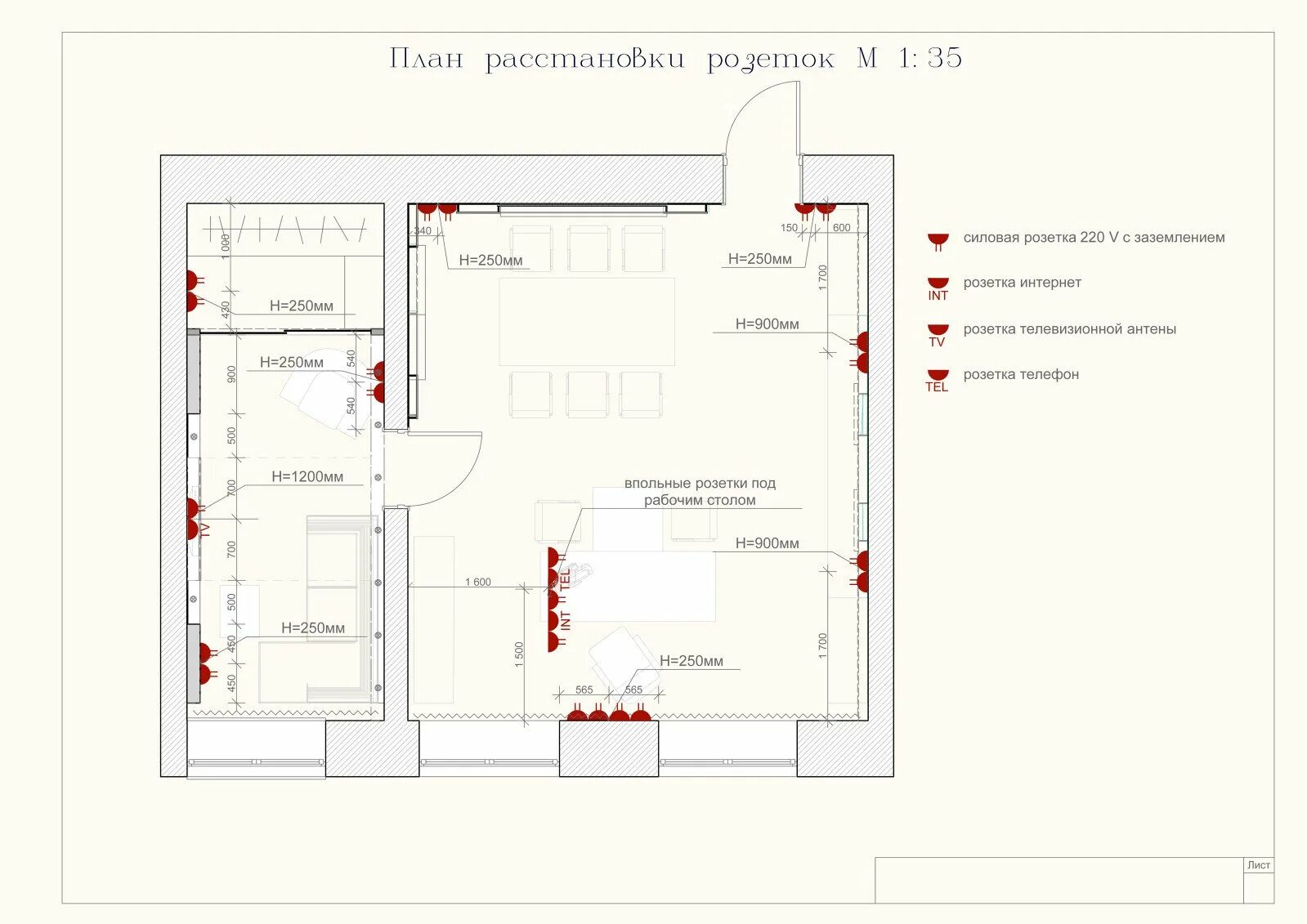 Расположение розеток доме схема План розеток фото - DelaDom.ru