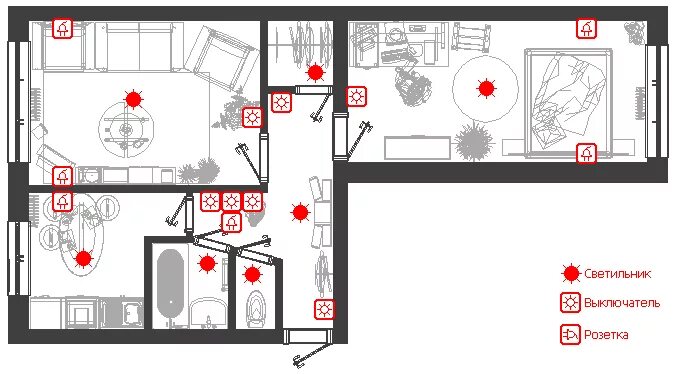 Расположение розеток в комнате схема Где разместить розетки и выключатели в квартире - INMYROOM Floor plans, Diagram,