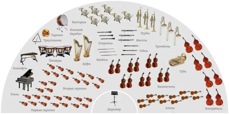 Расположение симфонического оркестра на сцене схема Познавательный час "Самый большой по составу и богатый по своим возможностям" 20