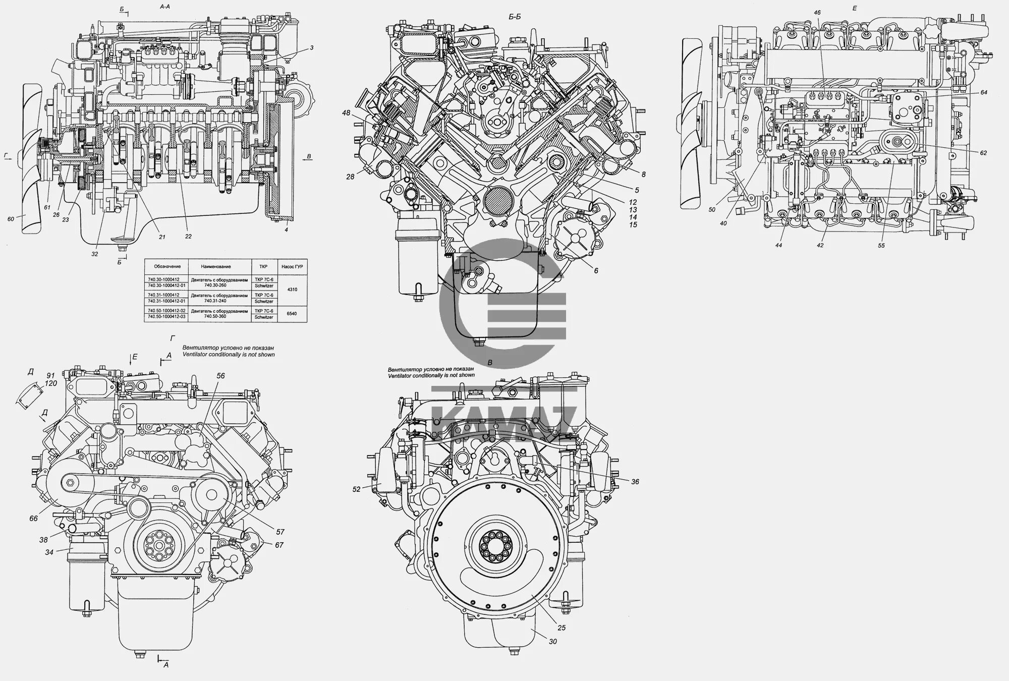 Расположение цилиндров камаз 740 схема 740.30-1000412 Двигатель КамАЗ-740.30-260 с оборудованием в сборе для автомобиля