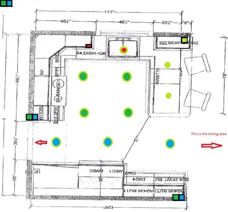 Расположение трековых светильников на кухне схема I am looking to add recessed lighting in the new kitchen Any suggestions on wh. 