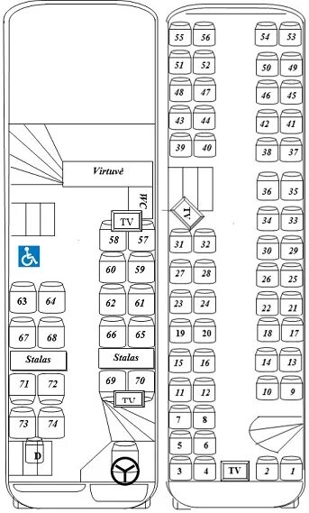 Расположение в двухэтажном автобусе схема SETRA S431 DT bus rental - autobusai.lt