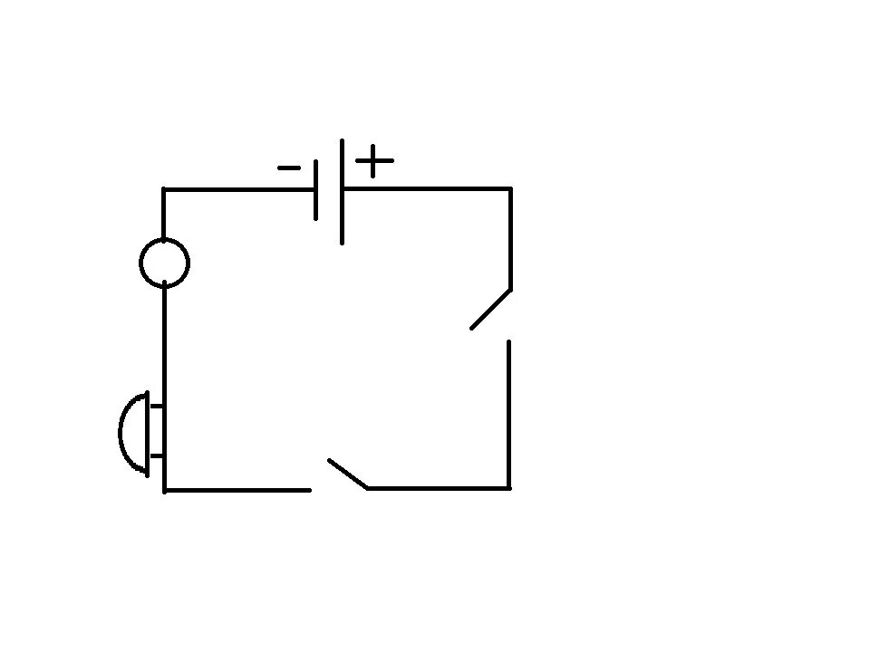 Рассмотри схему электрической Срочноооо!!!!!! электрическая цепь составлена из батарейки, лампочки, звонка и д