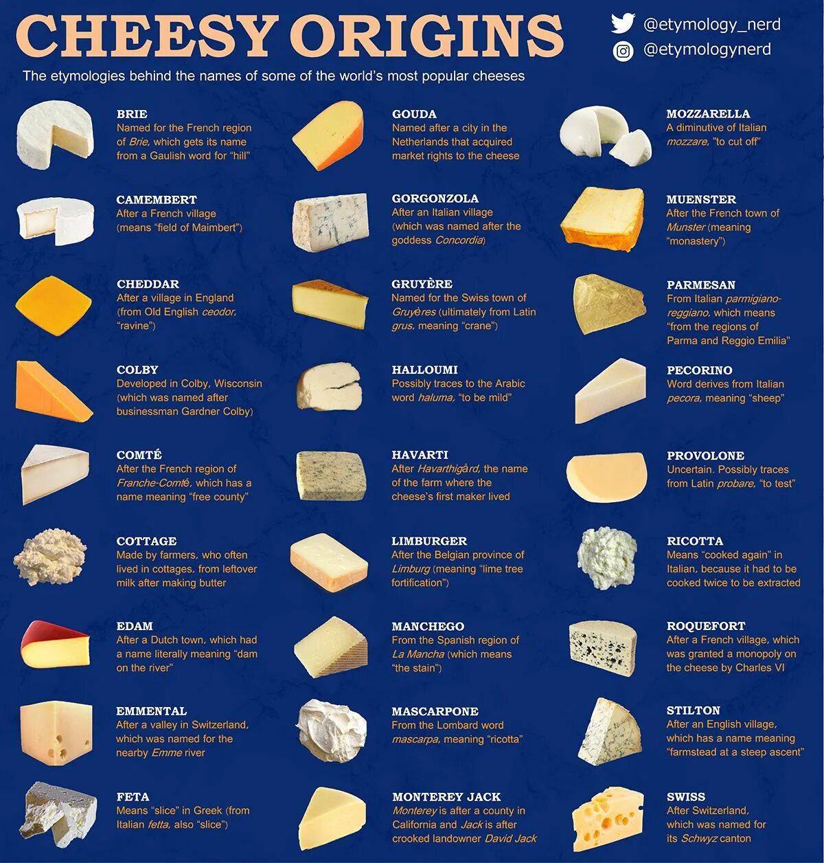 Рассольный сыр названия и фото These Brilliant Infographics Reveal the Origins of Common Words Popular cheeses,