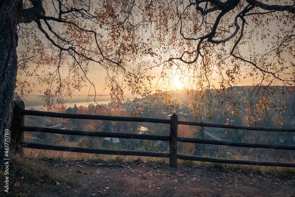 Рассвет октябрьская ул 55 фото The classic of golden autumn in Plyos фотография Stock Adobe Stock