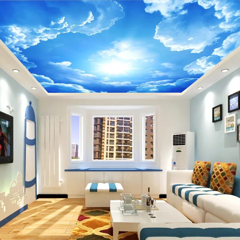 Расцветки потолков фото Living Room Bedroom Ceiling Blue Sky And White Clouds Mural Custom 3d Photo Seam