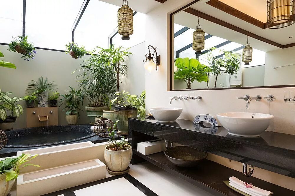 Растения в интерьере ванной Seasonal Style: Hot Bathroom Trends to Try Out This Summer Tropical bathroom, Tr