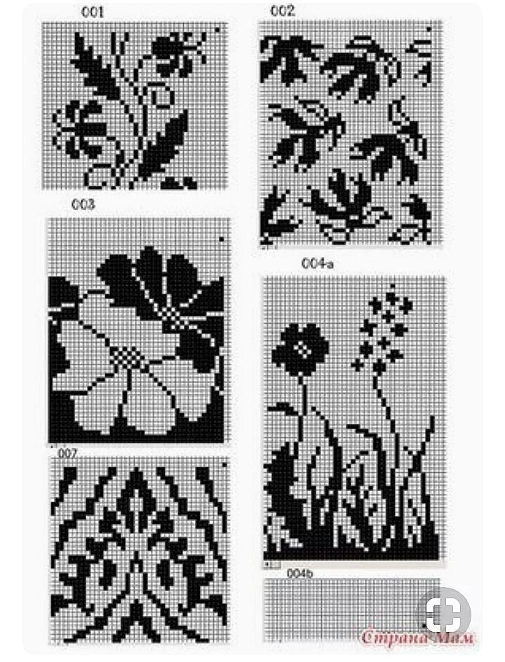 Растительные узоры и орнаменты спицами схемы Жаккардовое вязание с Ксенией Максимовой. МК Curtina de croche, Diagrama de croc