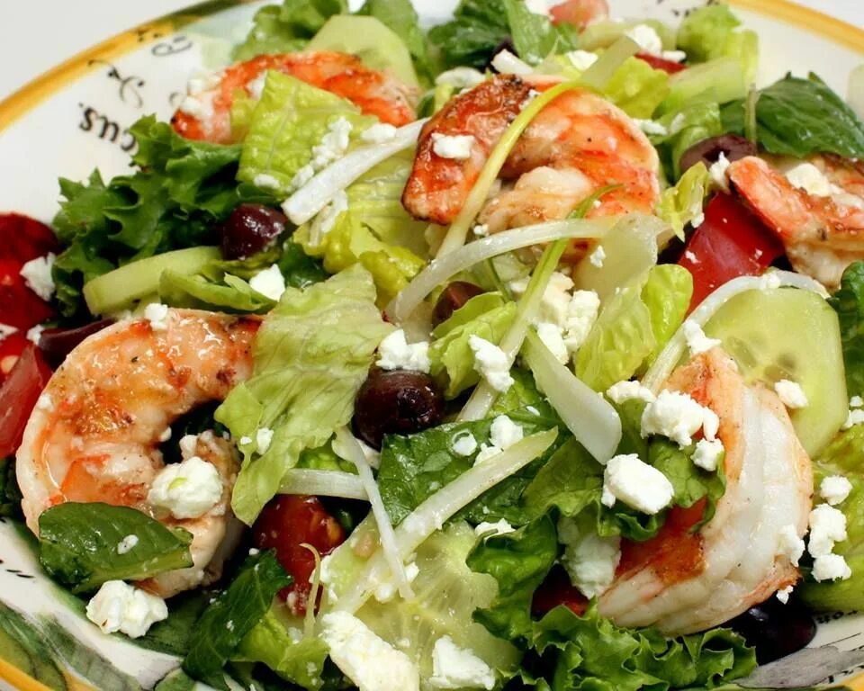 Растительный салат рецепт с фото Greek Seafood Salad Shrimp salad recipes, Delicious salads, Shrimp salad