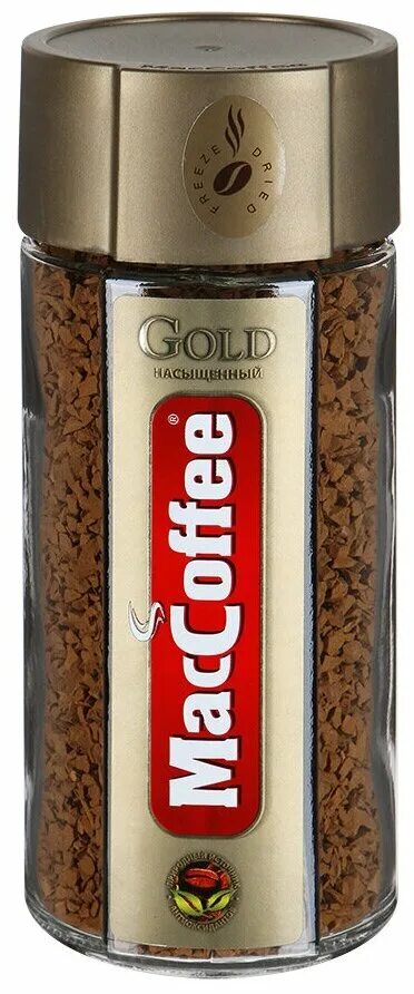 Растворимое кофе баночка в стекле фото Кофе растворимый MacCoffee Gold сублимированный, стеклянная банка - купить в инт