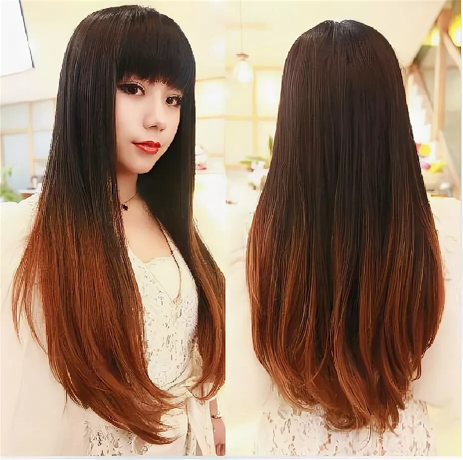 Растяжка с челкой фото Fashion Perucas Long two Tone Ombre black blonde hair no lace front synthetic om