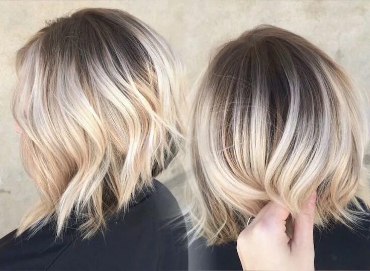 Растяжка цвета на каре фото balayage-ombré-blond-clair cheveux courts carré plongeant Frisuren, Haarschnitt,