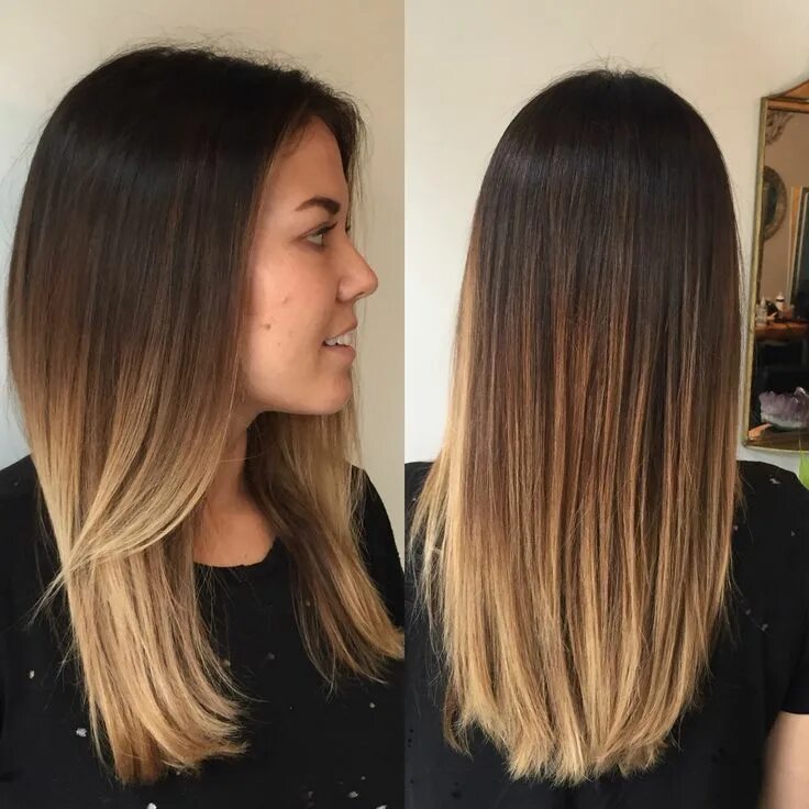 Растяжка цвета на средние волосы фото Balayage ombre, dark to light, brown to blonde hair. Color melt. #hairbykaterina