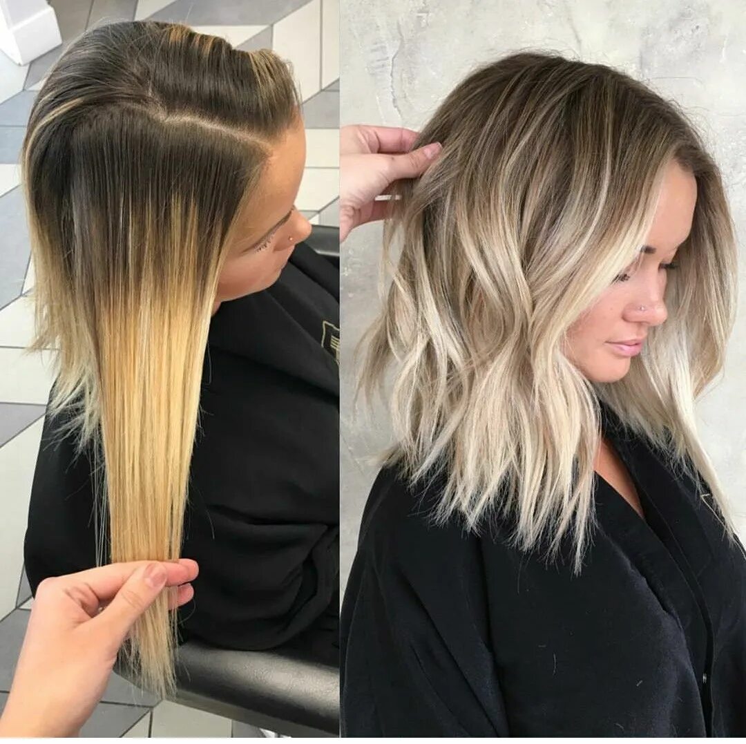 Растяжка цвета на средние волосы фото Pin on HAIR Color & Cut Balayage hair, Hair styles, Hair hacks