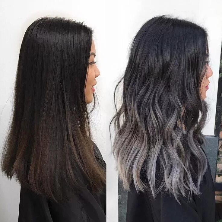 Растяжка волос темного цвета фото ash grey liliac color balayage (@kycolor) on Instagram Grey ombre hair, Hair sty