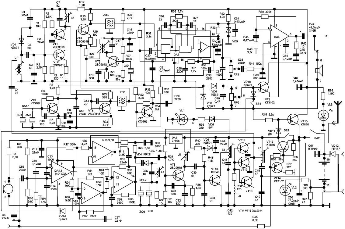 Рация схема электрическая принципиальная VRTP - Передатчик 27Мгц