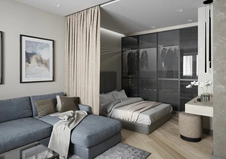 Разделенная спальня фото стильная однокомнатная квартира Studio apartment design, House design, Bedroom d