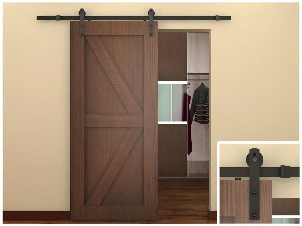 Раздвижная дверь своими руками в домашних условиях 6 FT Dark Coffee Antique Style Sliding Barn Wood Door Hardware Closet Set for sa