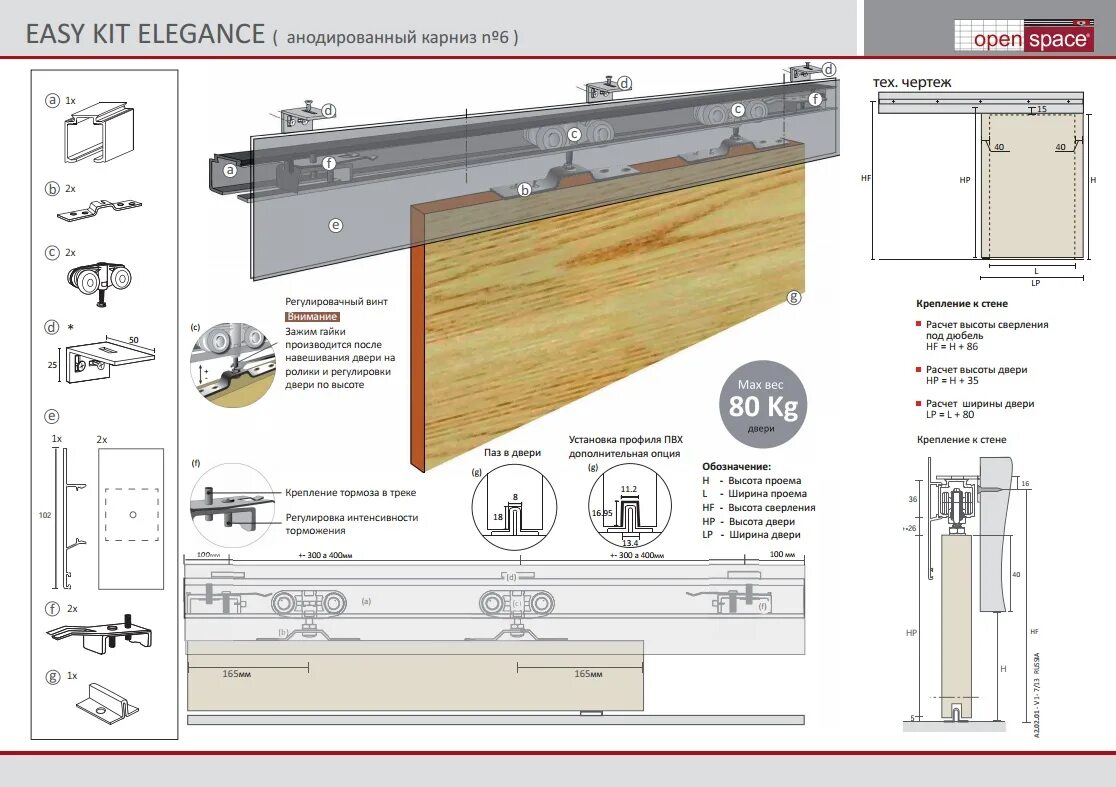 Раздвижные двери инструкция по сборке OpenSpace Раздвижная система 1.6м с алюминиевым карнизом(крепление к стене) для 