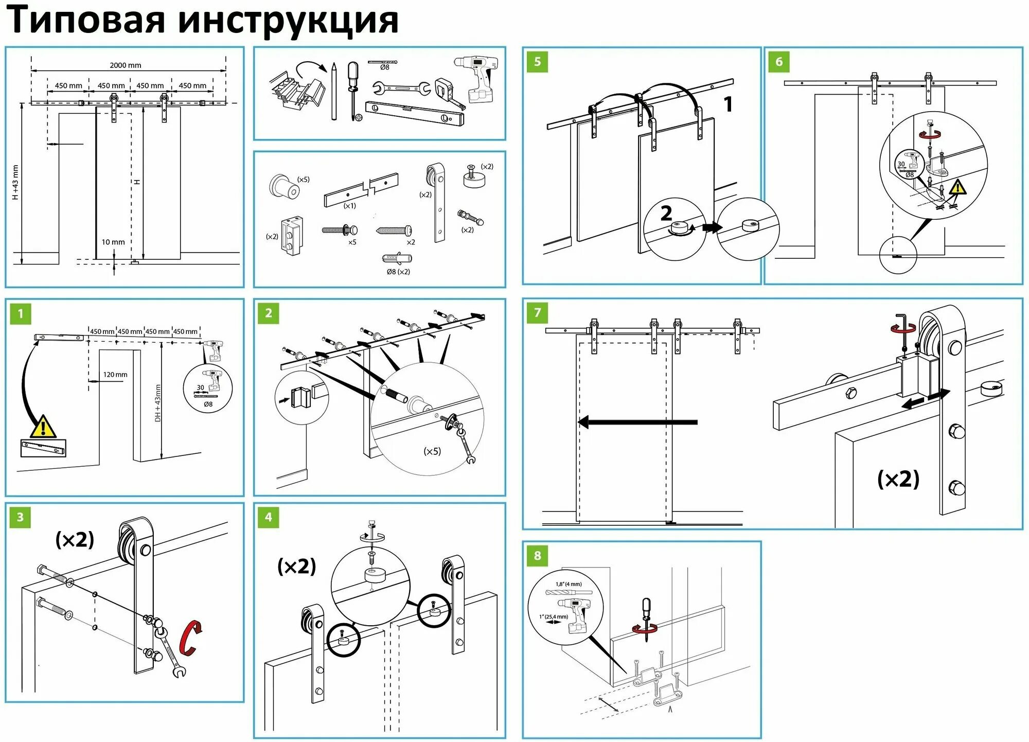 Раздвижные двери инструкция по сборке Амбарный механизм для двух встречных дверей до 750 мм каждая. Трек 3 метра. Бизо