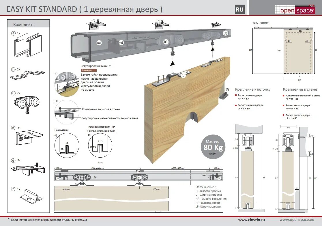 Раздвижные двери инструкция по сборке OpenSpace Раздвижная система 2м для одной двери Easy Kit Standart 2000 / Раздвиж