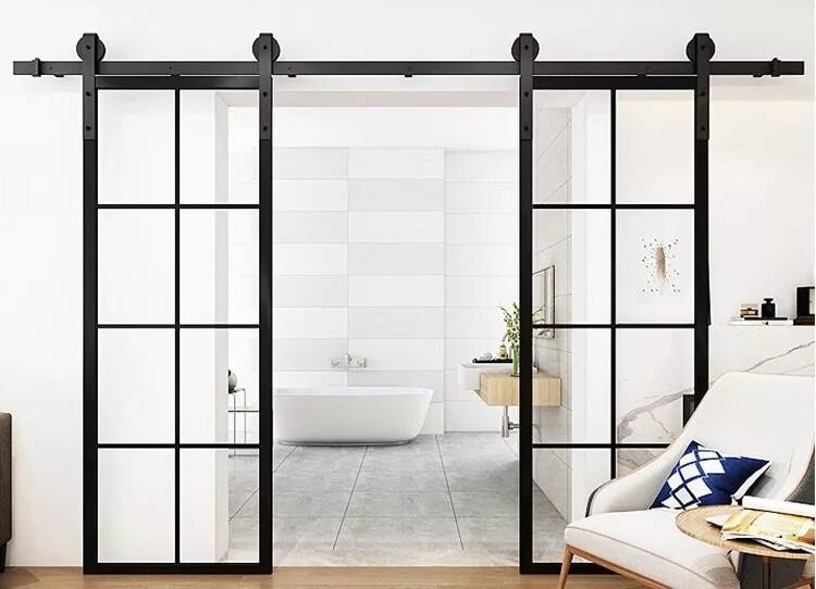 Раздвижные двери в стиле лофт Factory Price Sliding Glass Frame Accordion Barn Shower Doors With Aluminum Hard