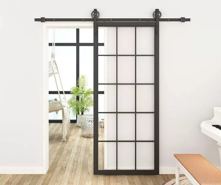 Раздвижные двери в стиле лофт DIYHD Black Steel Framed Interior Clear Tempered Glass Sliding Door Panel eBay i