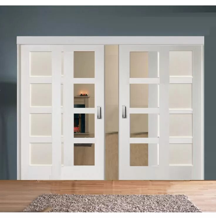 Раздвижные двухстворчатые двери фото Buy Sliding Room Divider with White Shaker Glazed & Solid Doors Emerald Doors De