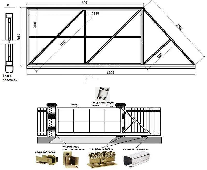 Раздвижные ворота чертеж Откатные ворота своими руками- устройство, схемы, чертежи