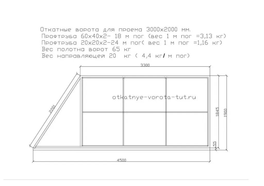 Раздвижные ворота размеры чертеж SUPER комплект откатных механических ворот ( комплектующие + металл) ширина до 3