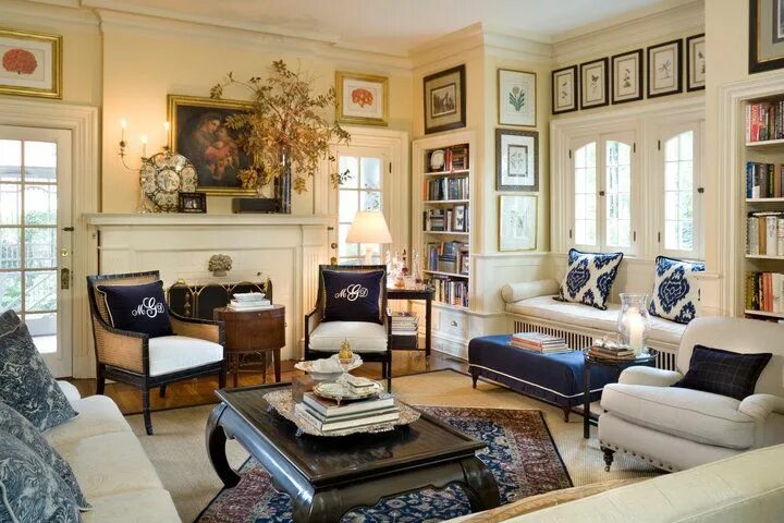 Различные стили в интерьере mary carol garrity - Google Search Vintage living room design, Blue and white li